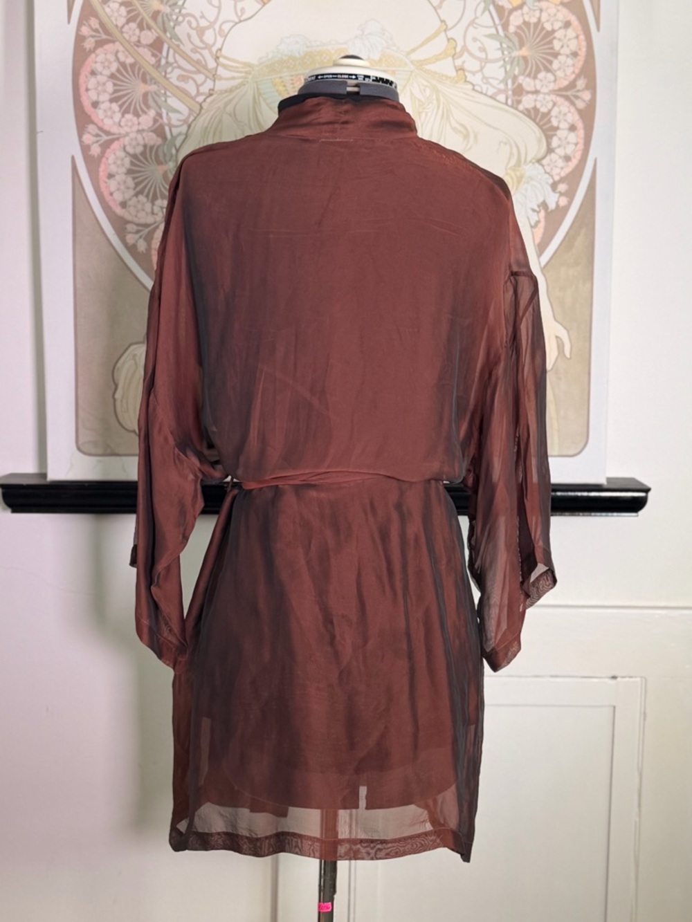 Vintage Mary Green Brown Iridescent Silk Blend Robe Women’s OS Dollette Romantic - Picture 4 of 8